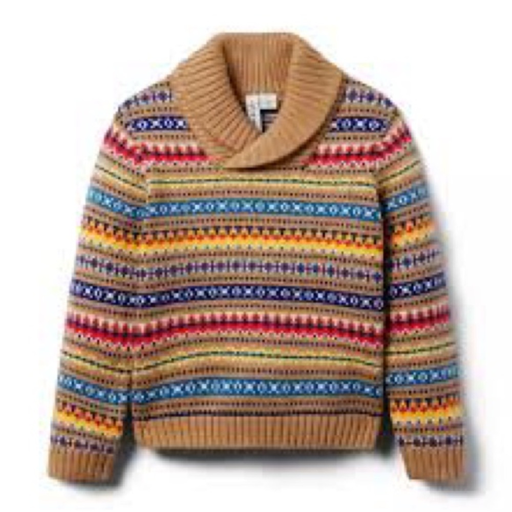 Janie and Jack Tan Fair Isle Turtleneck Sweater shawl collar Multi-Color Stripes